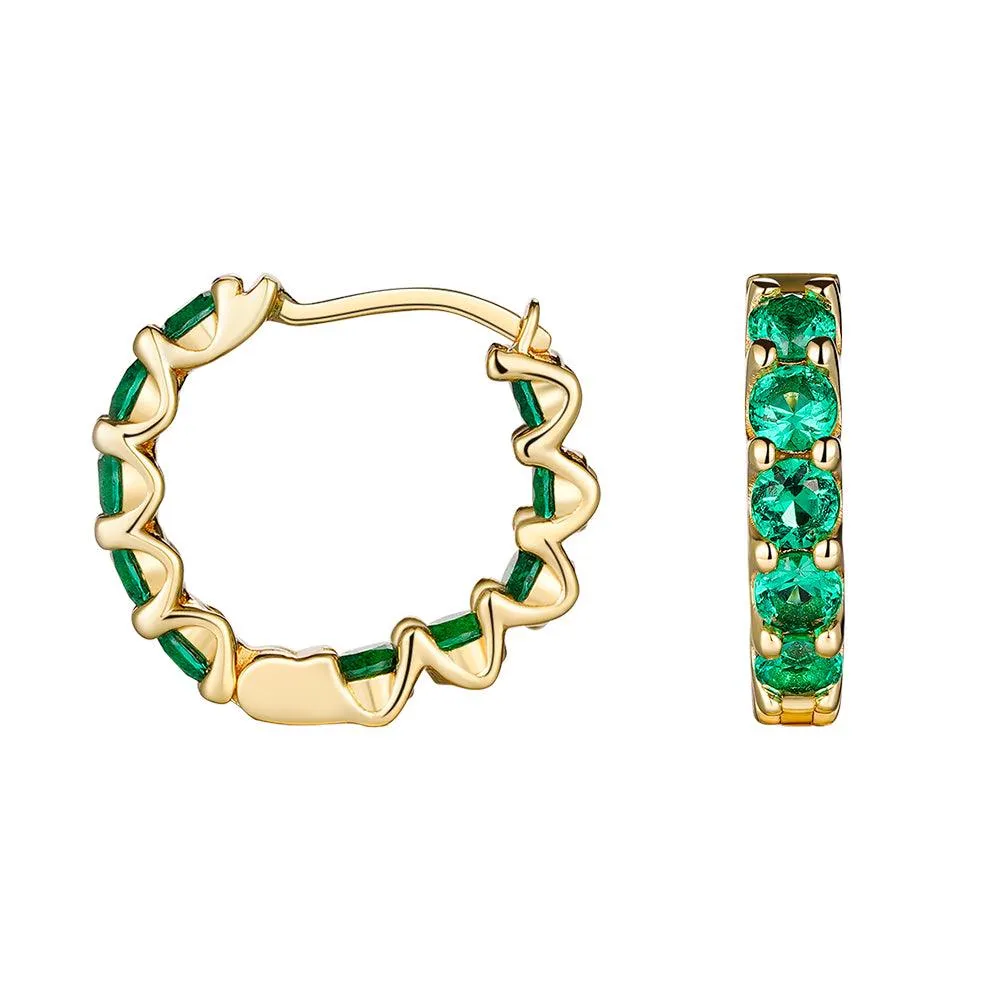 2.4 Ctw Round Emerald Eternity Hoop Earrings