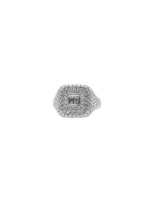 2.40ct Diamond 18K Gold Round Baguette Pave Signet Ring