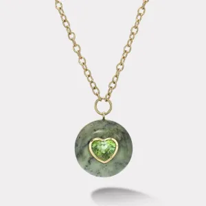 2.96ct Heart Green Tourmaline in Green Opal Lollipop Pendant