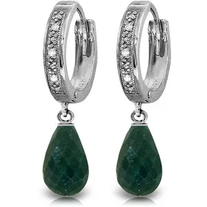 6.64 Carat 14K Solid White Gold Hoop Earrings Diamond Emerald