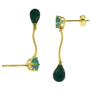 7.9 Carat 14K Solid Yellow Gold Dangling Earrings Natural Emerald