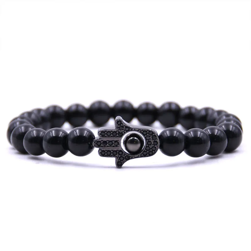 8mm Bright Micro Inlaid Palm Black Bead  Bracelet