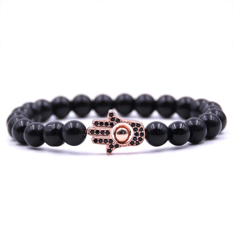 8mm Bright Micro Inlaid Palm Black Bead  Bracelet