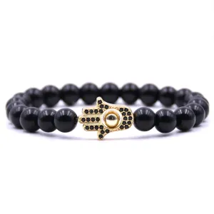 8mm Bright Micro Inlaid Palm Black Bead  Bracelet