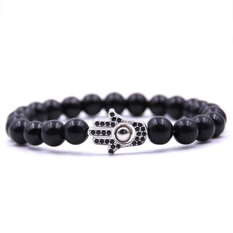 8mm Bright Micro Inlaid Palm Black Bead  Bracelet