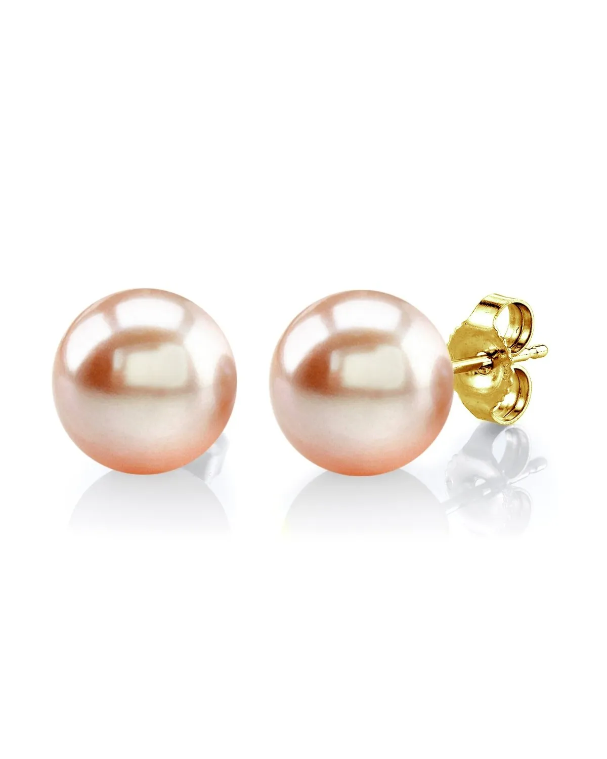 8mm Peach Freshwater Round Pearl Stud Earrings