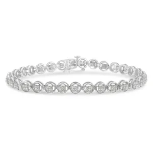 .925 Sterling Silver 1-1/3 Cttw Diamond 7" Open Circle Wheel Link Tennis Bracelet (I-J Color, I2-I3 Clarity)