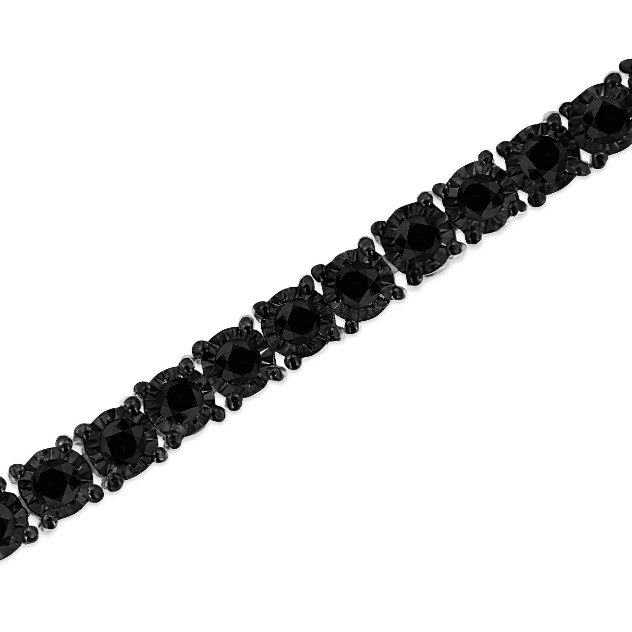 .925 Sterling Silver 3.0 Cttw Miracle-Set Treated Black Diamond Round Miracle Plate Tennis Bracelet (Black Color, I3 Clarity) - 7.25"