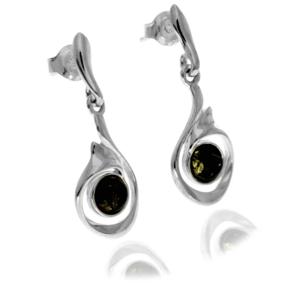 925 Sterling Silver & Genuine Baltic Amber Modern Drop Earrings - GL1040