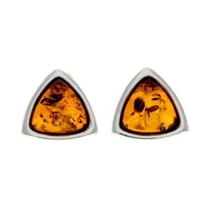 925 Sterling Silver & Genuine Baltic Amber Triangle Modern Studs Earrings - GL031