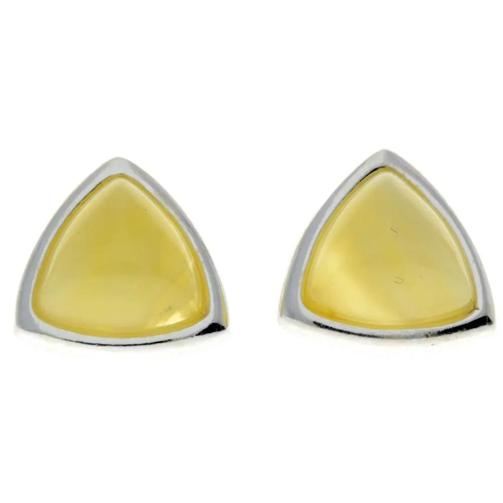 925 Sterling Silver & Genuine Baltic Amber Triangle Modern Studs Earrings - GL031