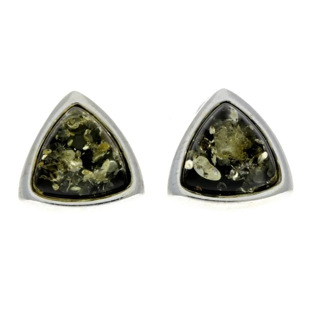 925 Sterling Silver & Genuine Baltic Amber Triangle Modern Studs Earrings - GL031