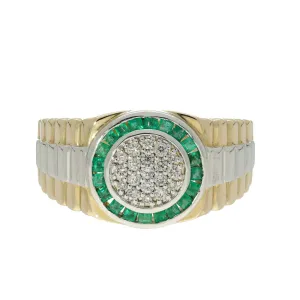 9ct Gold Men's Two Tone Emerald and Diamond Rolex Ring