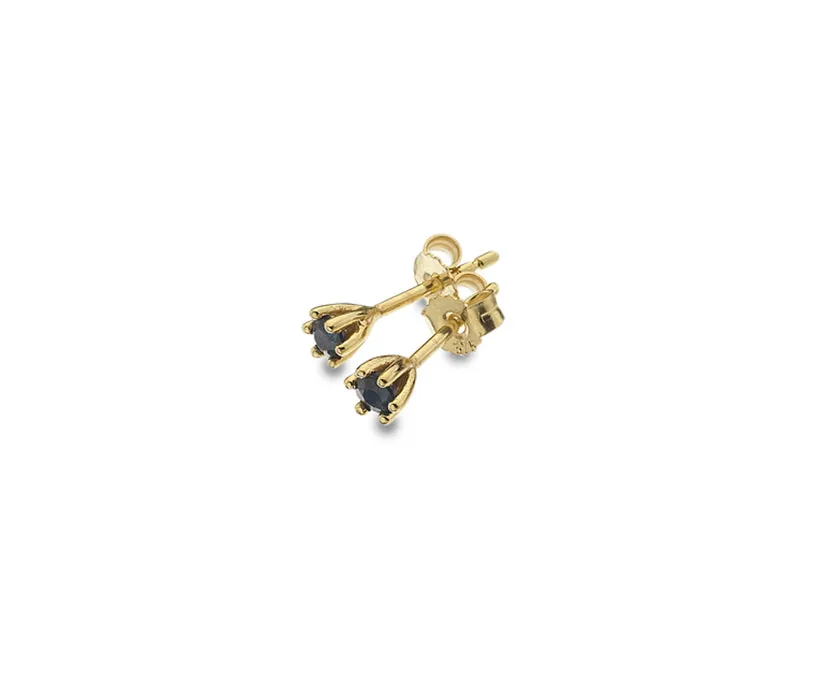 9ct Yellow Gold Blue Sapphire Claw Set Stud Earrings