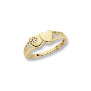 9ct Yellow Gold Maidens Dbl Heart Signet Zirconia Ring RN495