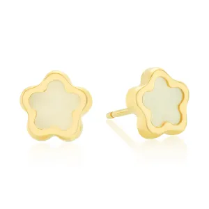 9ct Yellow Gold Mother of Pearl Flower Stud Earrings