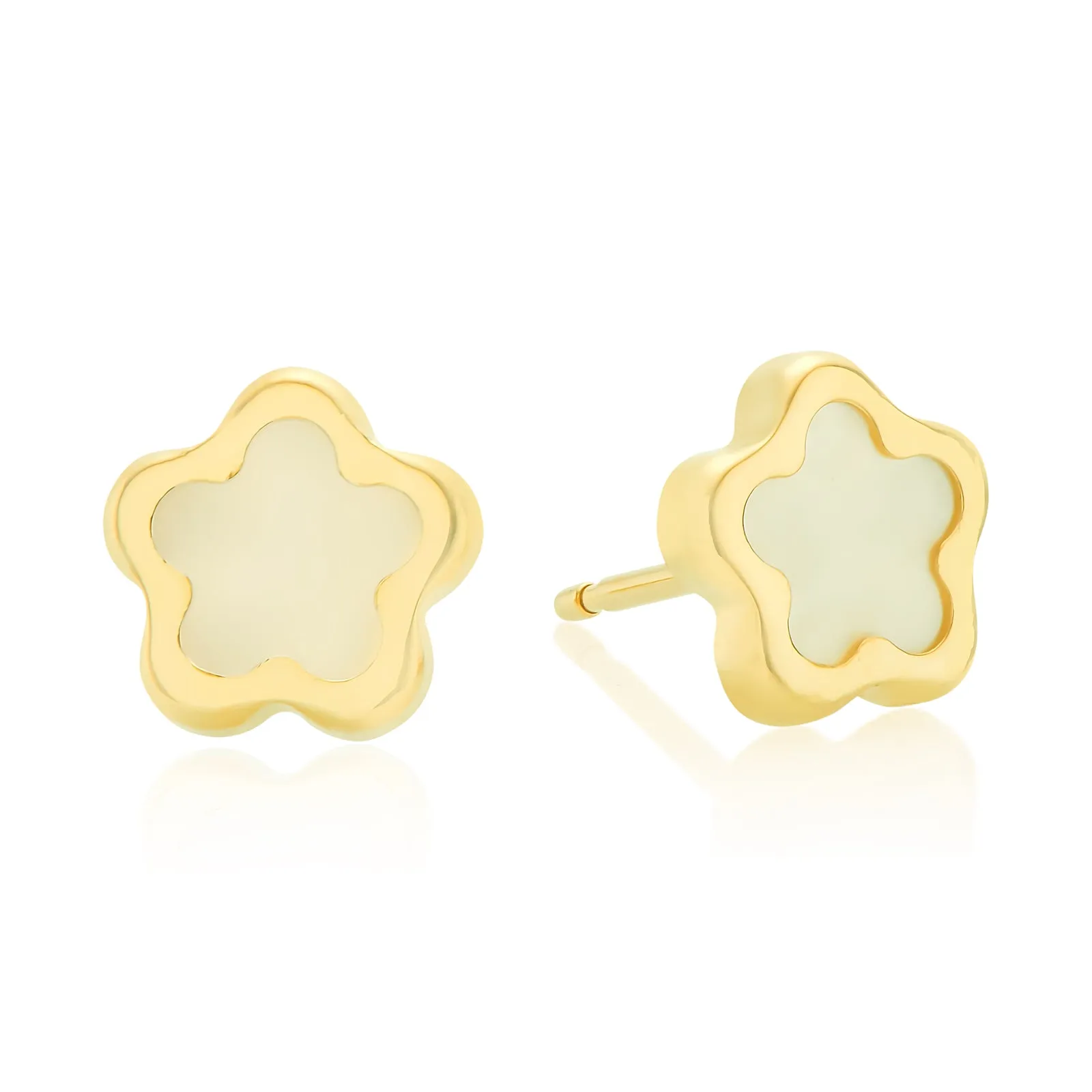 9ct Yellow Gold Mother of Pearl Flower Stud Earrings