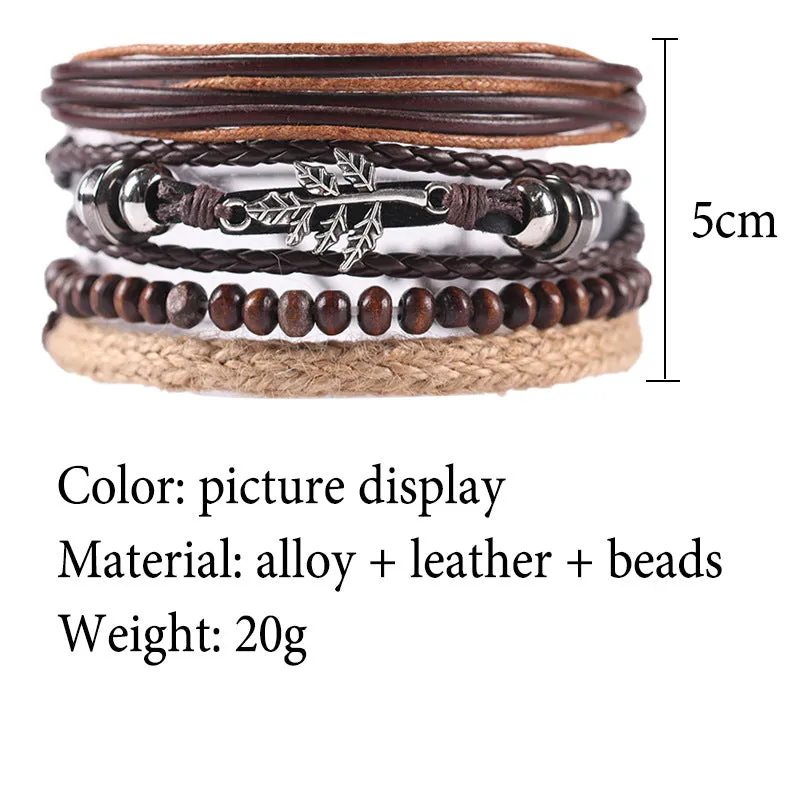 Alloy Maple Leaf Leather Bracelet Multi-layer Ethnic Style Retro Hemp Rope Hand-knitted Accessory