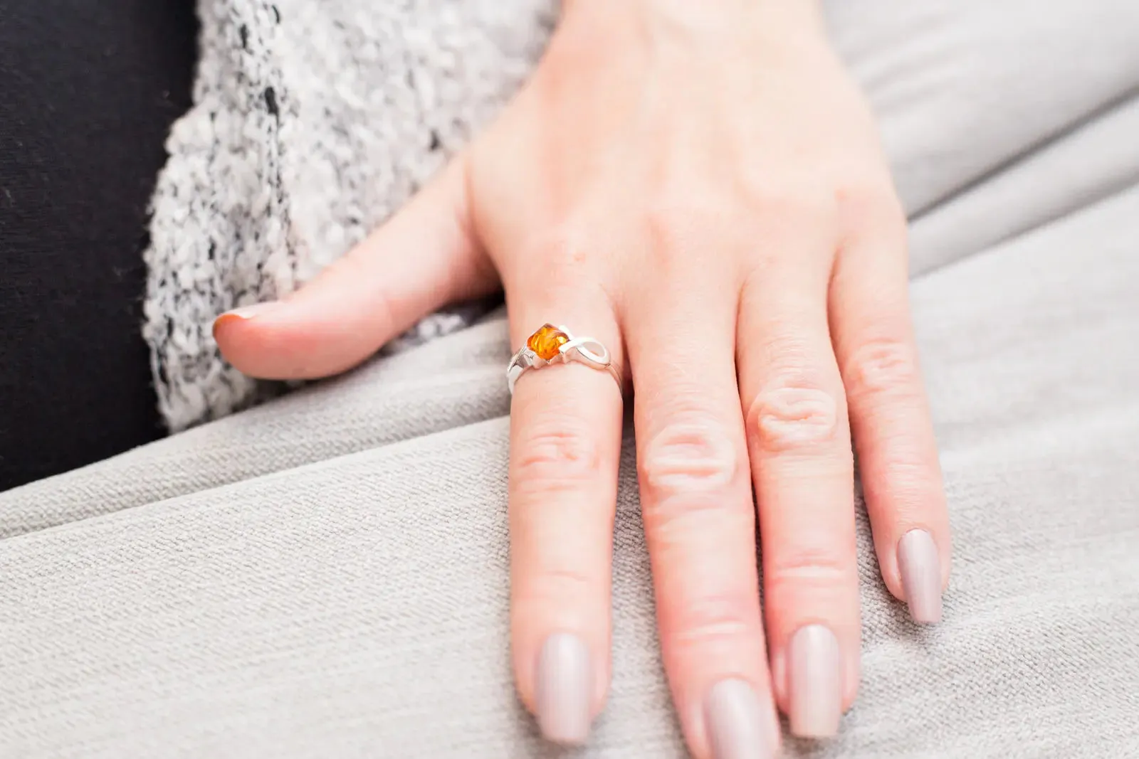 Amber Diamond Infinity Ring