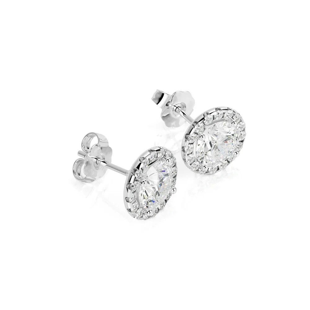 Amber Glow Halo Earrings 2 Natural Diamonds in White Gold