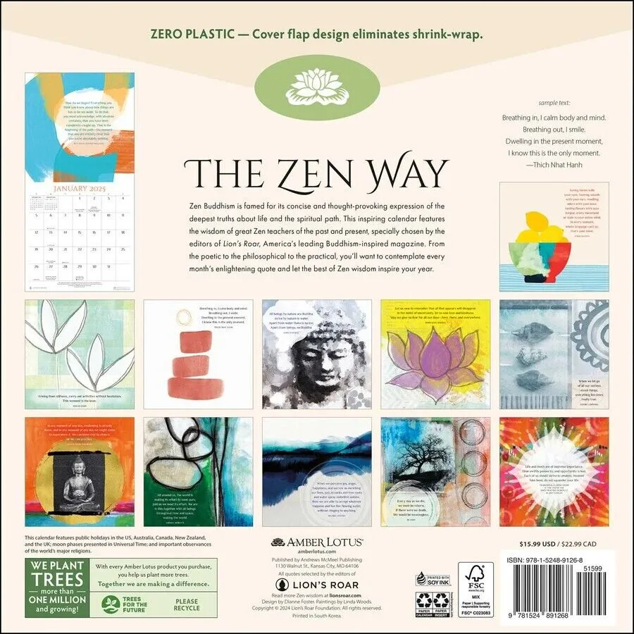 Amber Lotus The Zen Way 12x12 2025 Wall Calendar