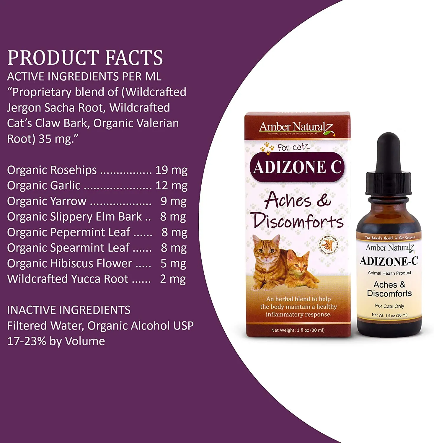 Amber Naturalz Adizone C: Aches & Discomforts - for Cats, 1 Ounce