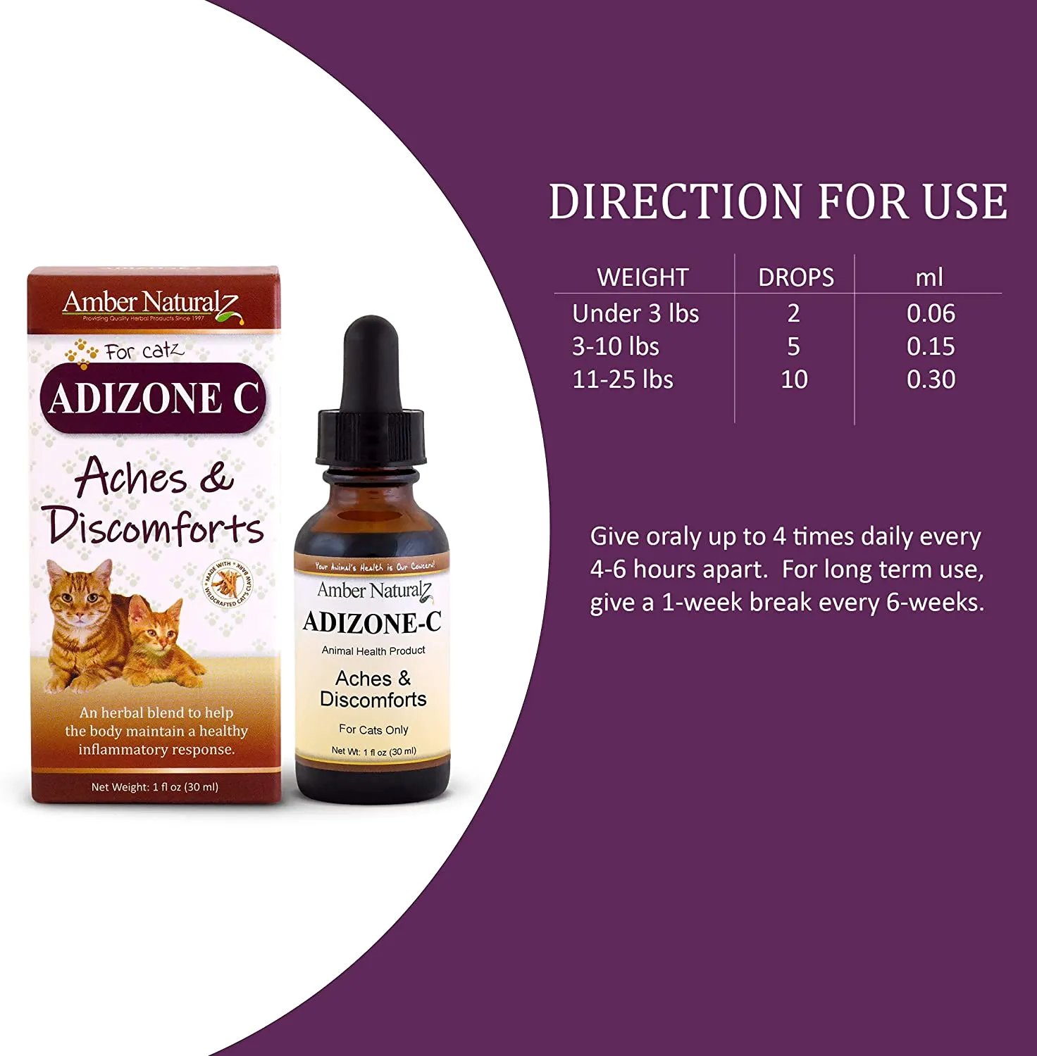 Amber Naturalz Adizone C: Aches & Discomforts - for Cats, 1 Ounce