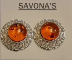 Amber Sterling Silver Posts - Large Rounds