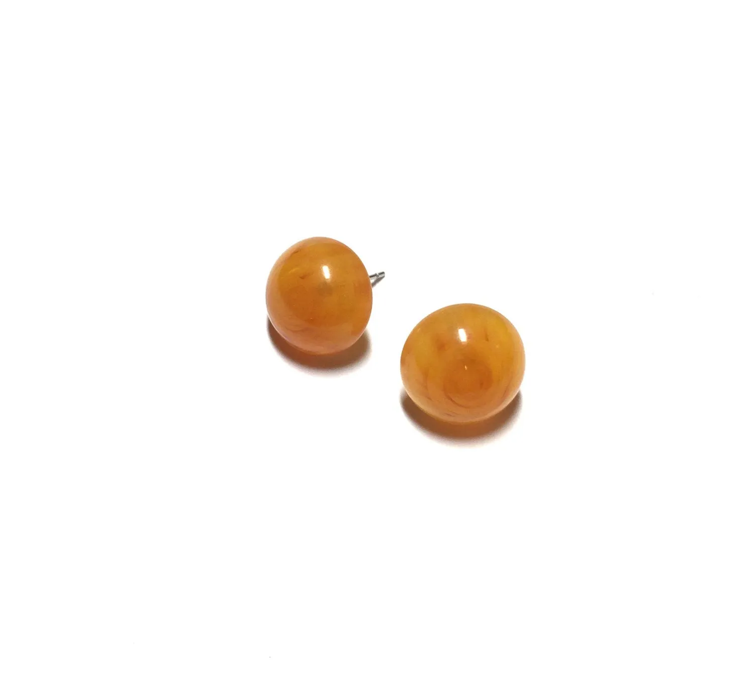 Amber Yellow Marbled Lucite Retro Button Stud Earrings