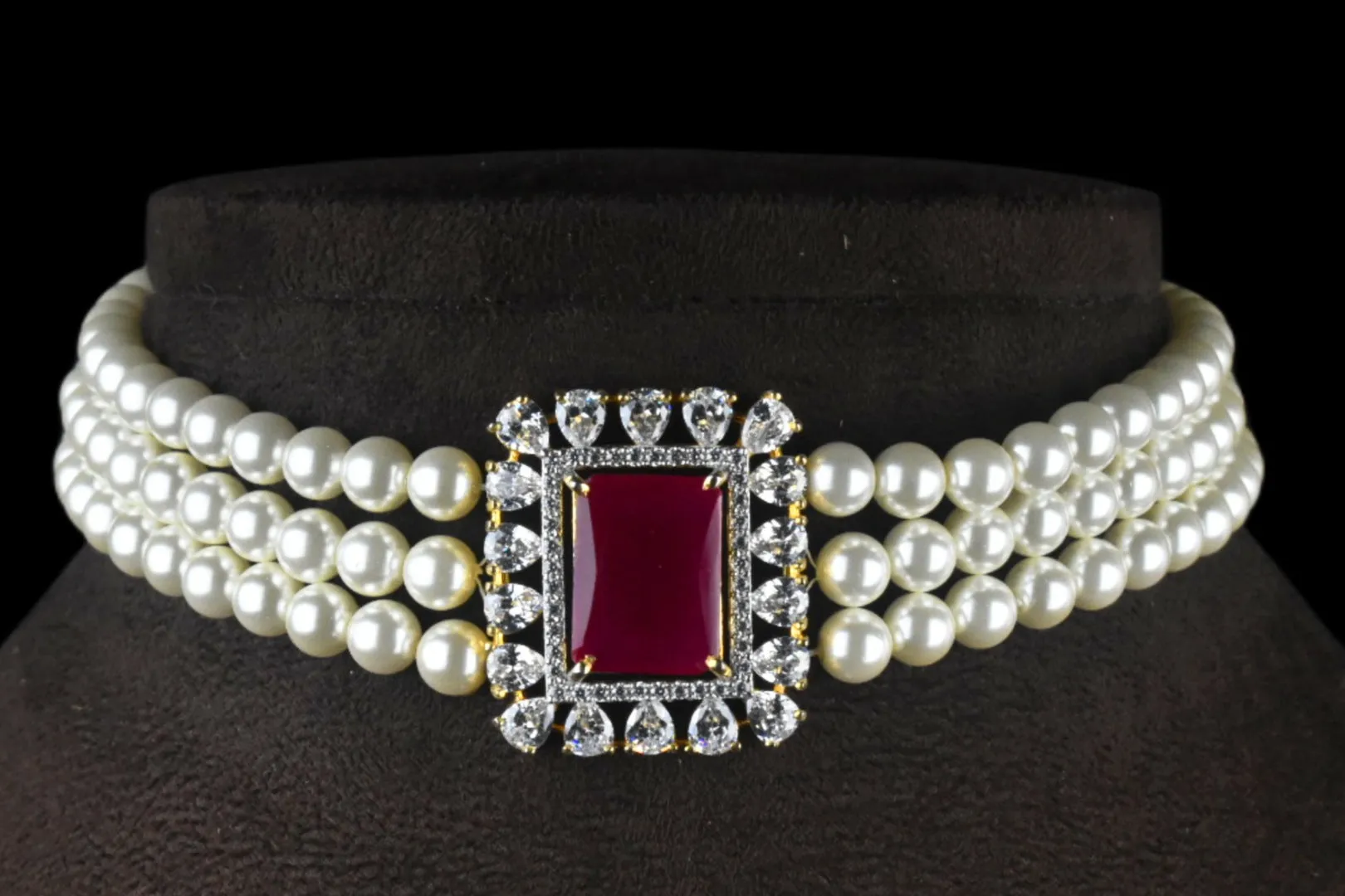 American Diamonds Brooch & Pearls Choker By Asp Fashion Jewellery