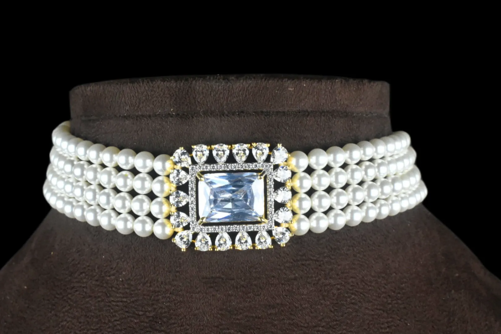 American Diamonds Brooch & Pearls Choker By Asp Fashion Jewellery