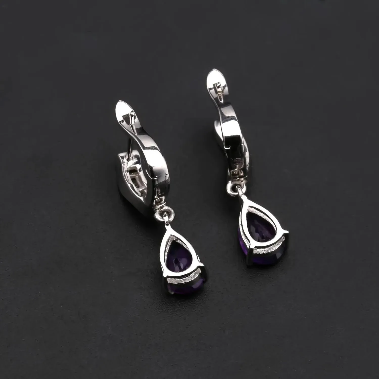 Amethyst Pear Cut Drop Earrings in Sterling Silver