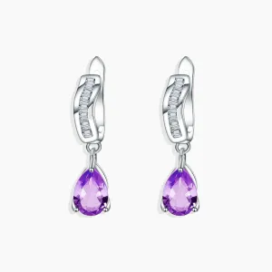 Amethyst Pear Cut Drop Earrings in Sterling Silver