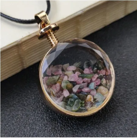 Amethyst Tourmaline Pendant Drift Bottle Necklace