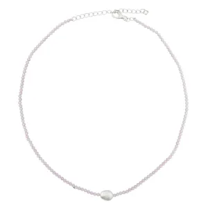 Amina,Rose Quartz and Pearl Choker