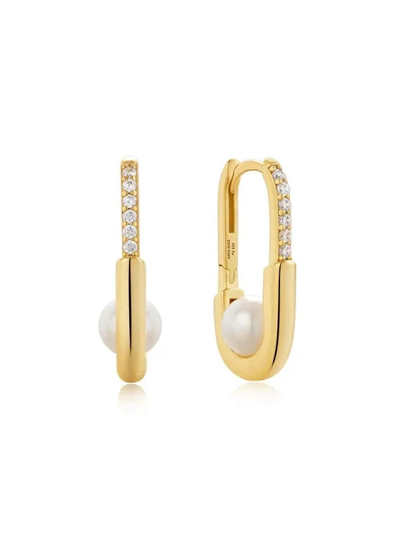 ANIA HAIE MUSE GOLD PEARL INTERLOCK OVAL HOOP EARRINGS E054-04G