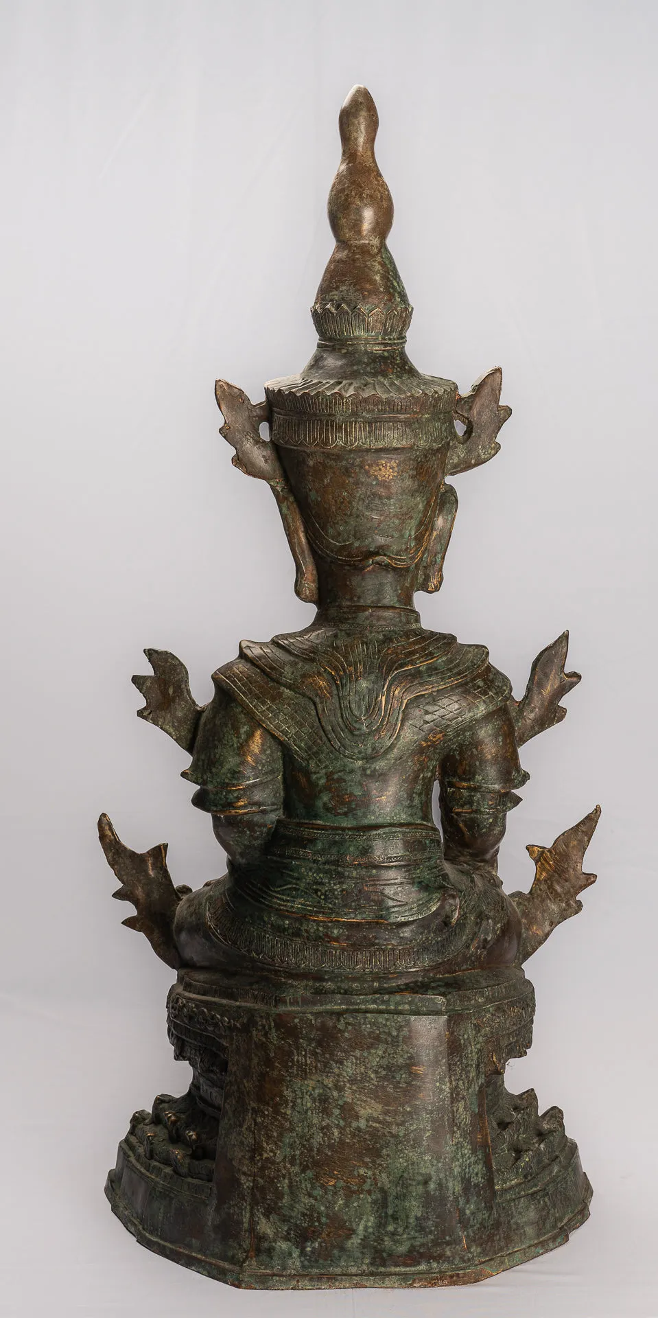 Antique Burmese Style Bronze Shan Enlightenment Seated Buddha Statue - 85cm/34"