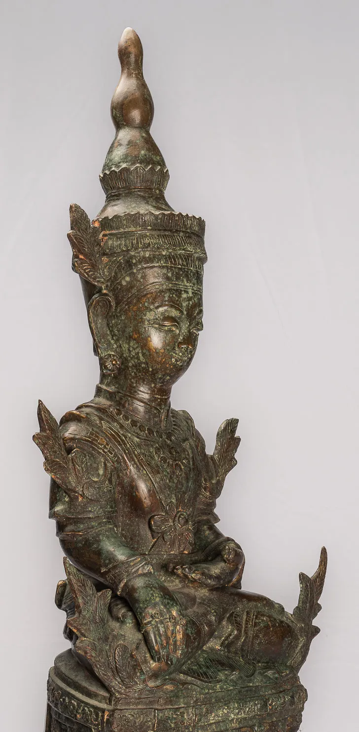 Antique Burmese Style Bronze Shan Enlightenment Seated Buddha Statue - 85cm/34"