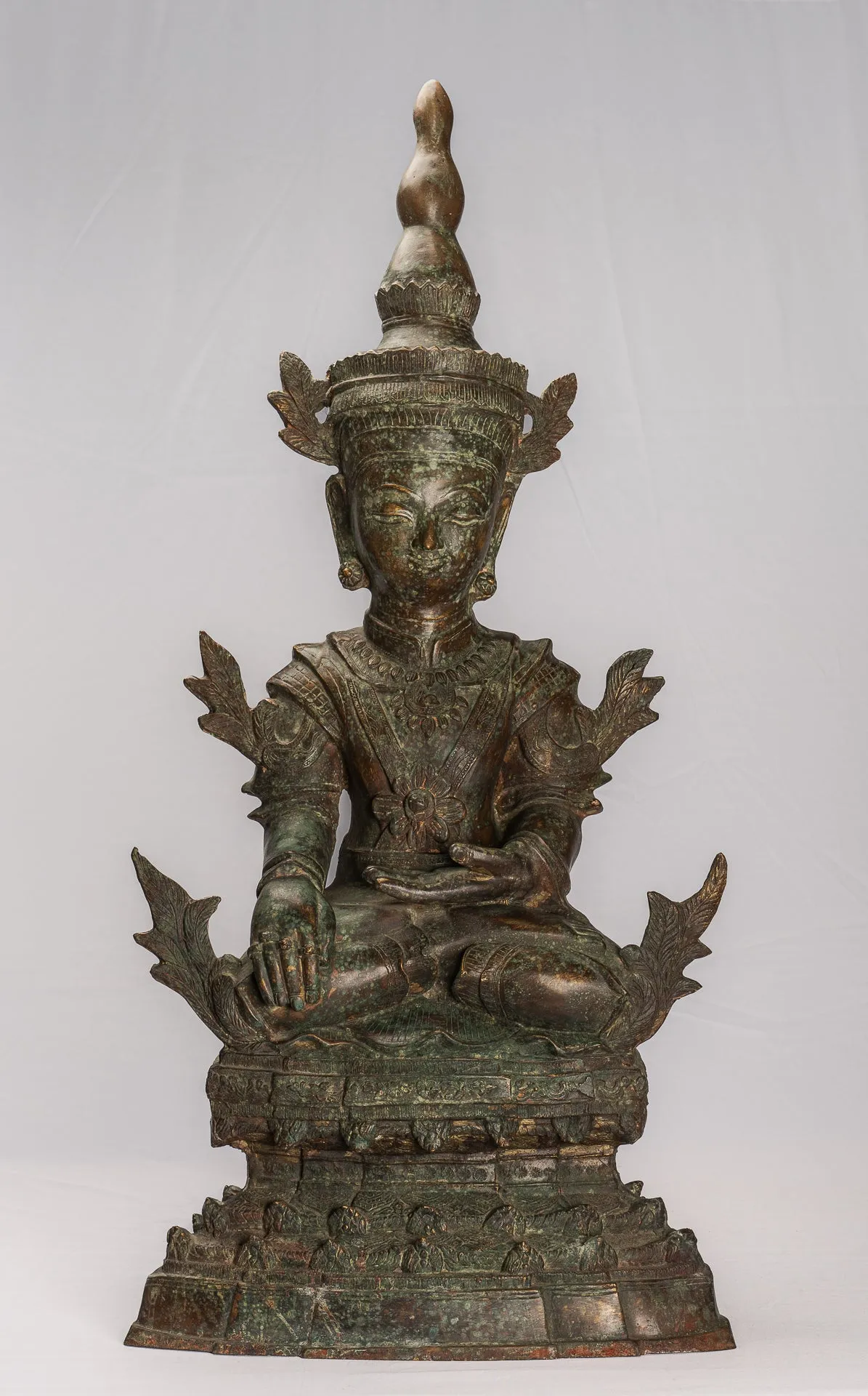 Antique Burmese Style Bronze Shan Enlightenment Seated Buddha Statue - 85cm/34"