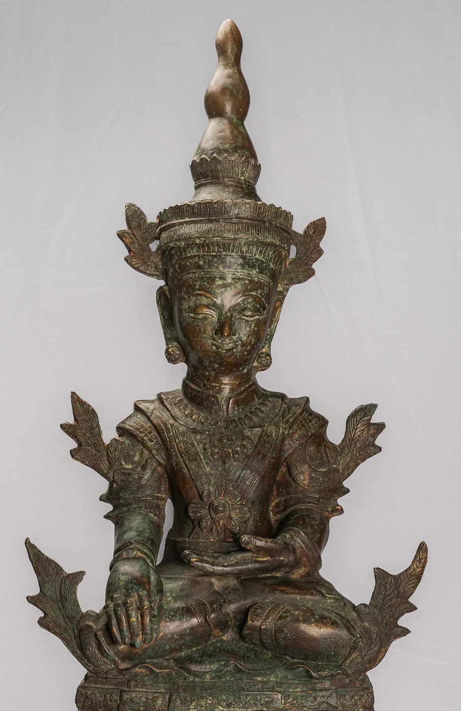 Antique Burmese Style Bronze Shan Enlightenment Seated Buddha Statue - 85cm/34"