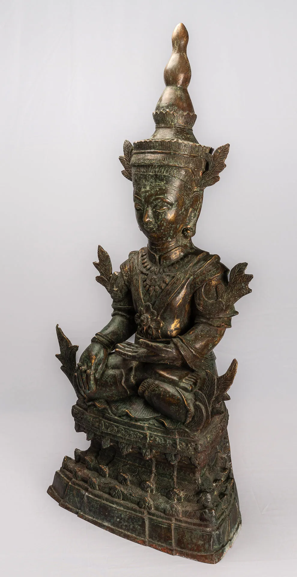 Antique Burmese Style Bronze Shan Enlightenment Seated Buddha Statue - 85cm/34"