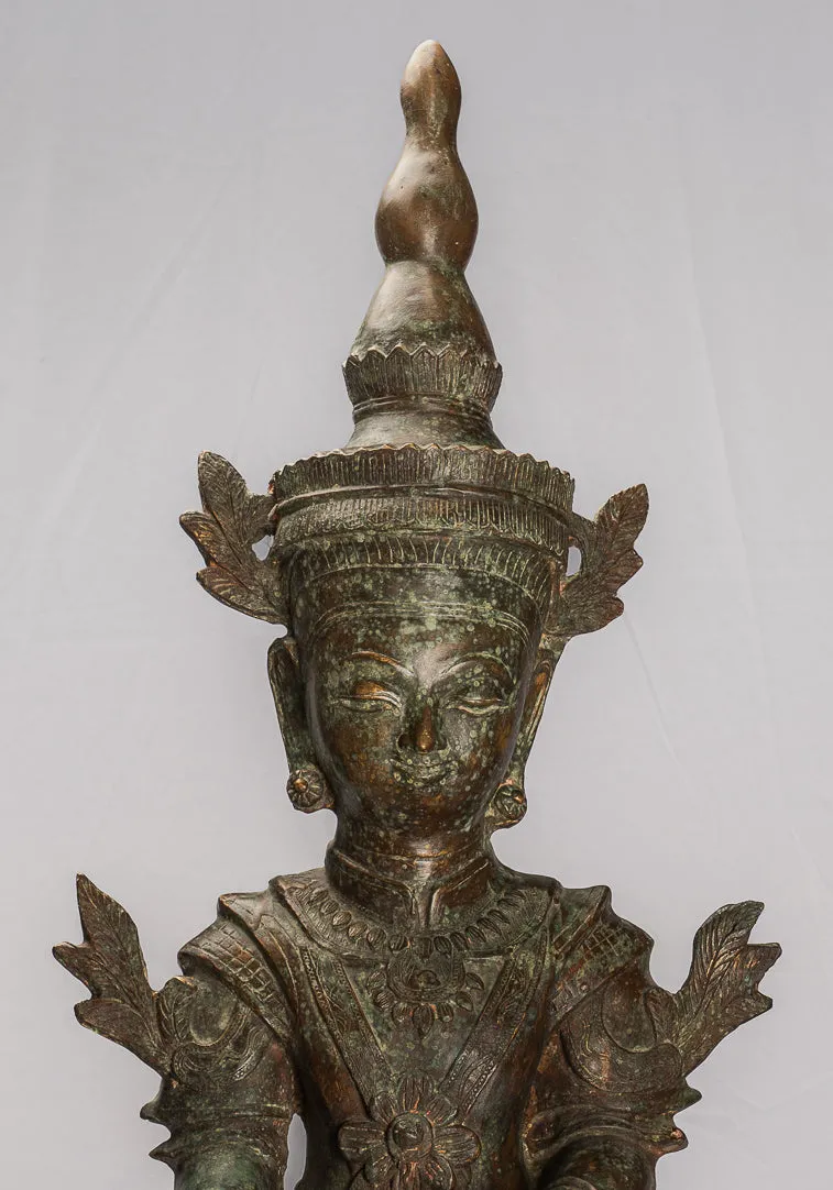 Antique Burmese Style Bronze Shan Enlightenment Seated Buddha Statue - 85cm/34"