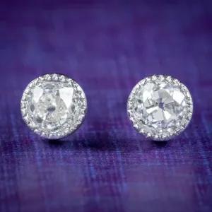 Antique Edwardian Diamond Solitaire Stud Earrings Platinum 0.50ct of Diamond