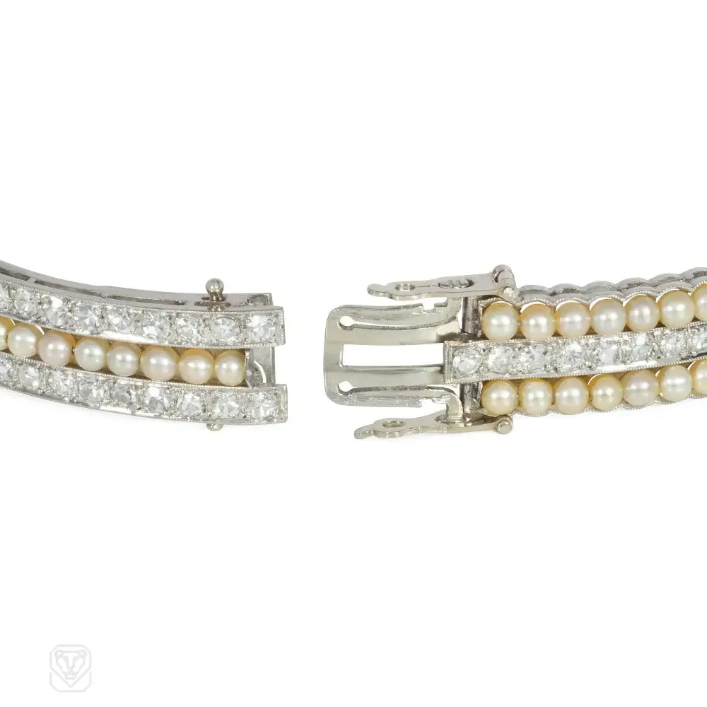 Antique pearl and diamond plaque bracelet