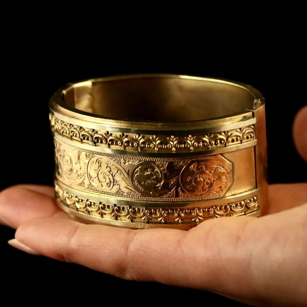 Antique Victorian Large Bangle 18Ct On Silver Circa 1880