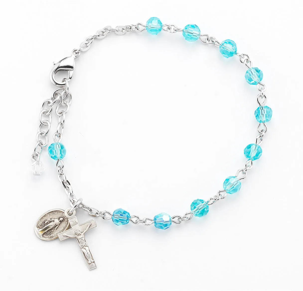 Aqua Round Faceted Crysta Rosary Bracelet - BR5050AQ