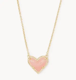 Ari Heart Gold Pendant Necklace in Gold Rose Quartz