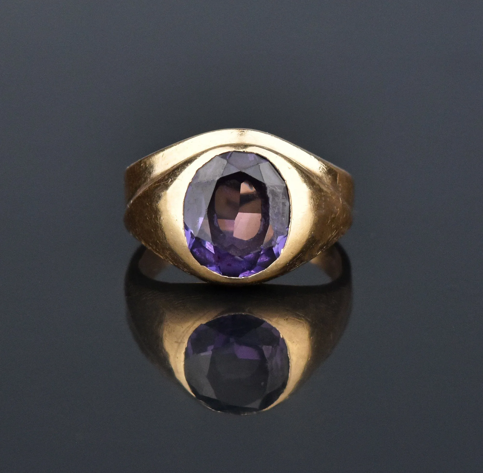 Art Deco Color Change Sapphire Signet Ring, Sz 8.25