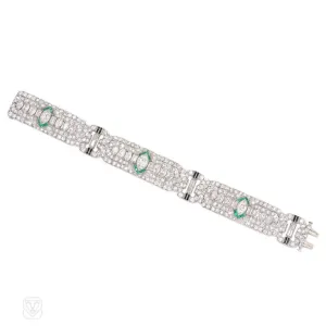 Art Deco diamond bracelet with emerald and onyx accents