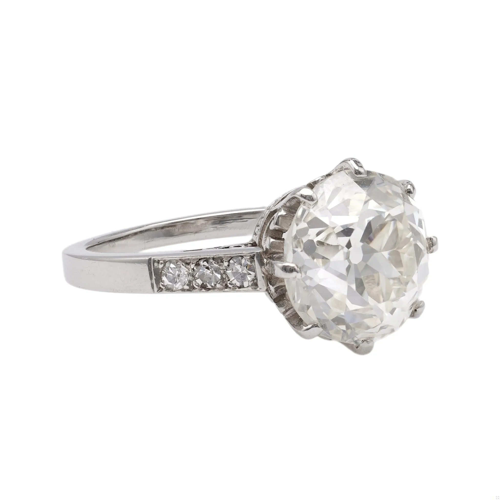 Art Deco GIA 4.28 Carat Old European Cut Diamond Platinum Ring